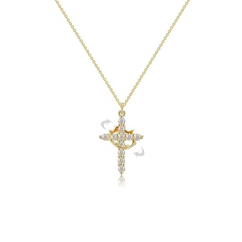 Regal Spin Cross Crown Necklace